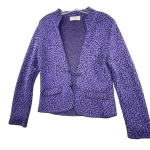 Vintage Brenda French Womens Size 1 Small / Medium‎ Printed Purple Blazer Top